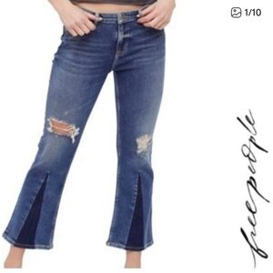 Free People Colorblock Crop Jeans